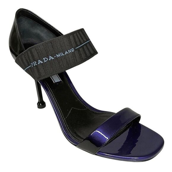 Prada Patent Leather Elastic Strap Sandals 93mm Heel Giacinto Size 39 Open Toe